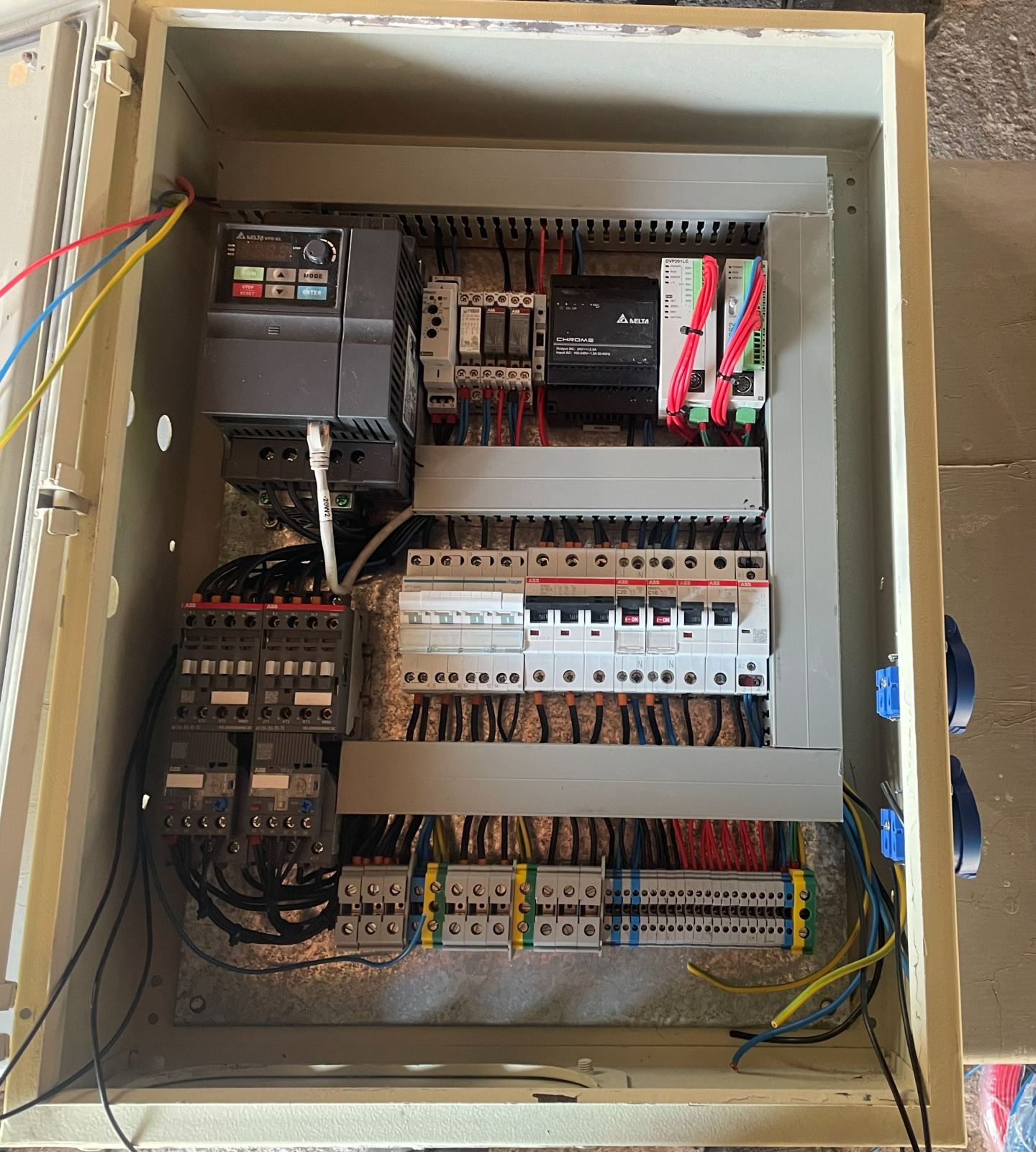 Πίνακας αυτοματισμού με PLC, inverter και ρελέ ισχύος — κατασκευή VIR